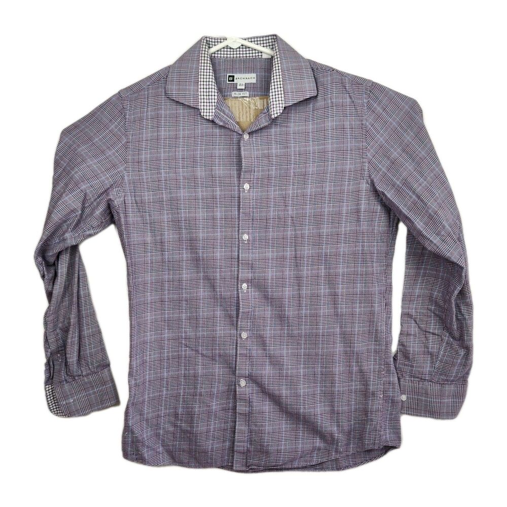 Bachrach Men's‎ Button-up Shirt, 16 1/2, 36/37, Slim Fit, Purple Plaid VGC